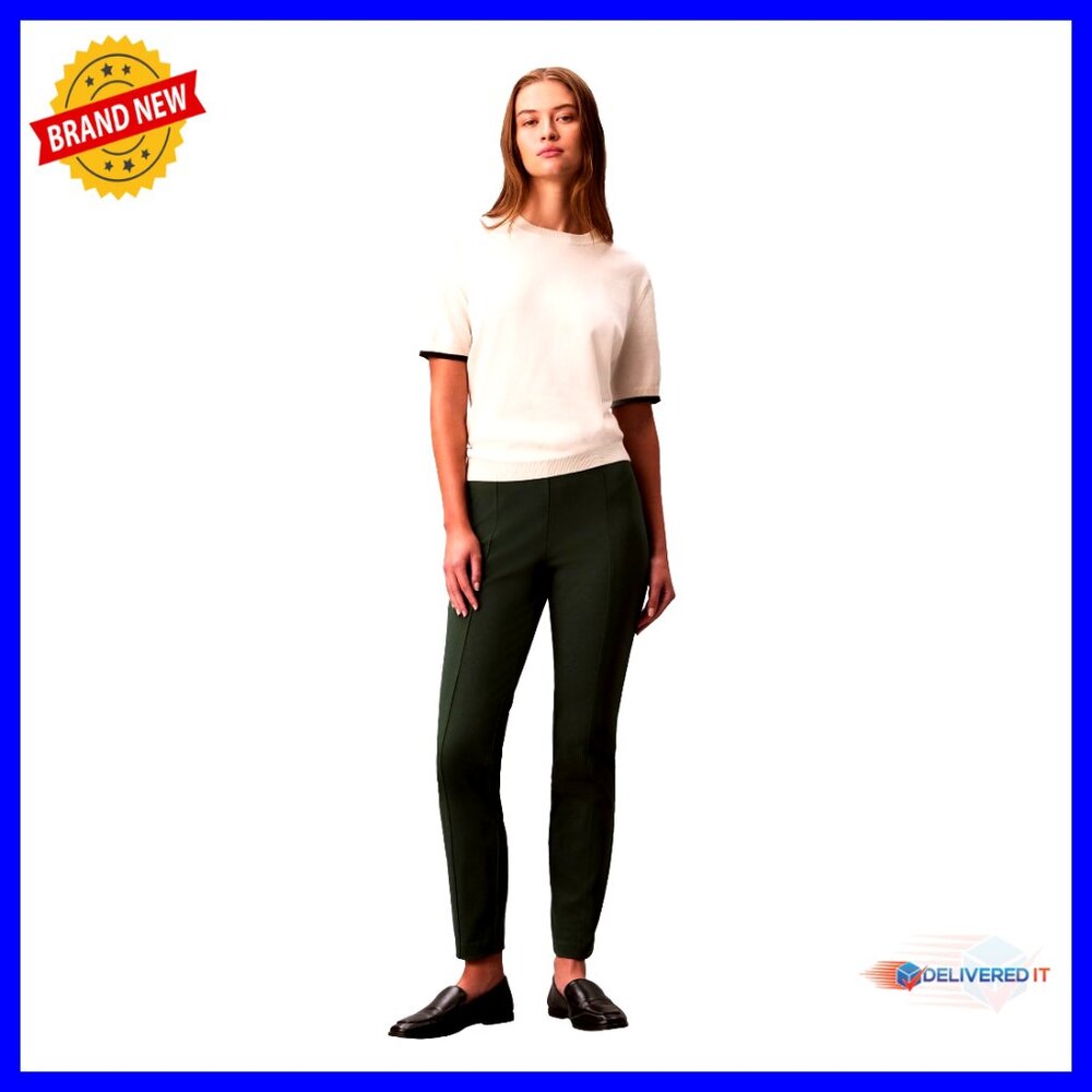 High Rise Ponte Skinny Pants, Stretchable Knit, Elastic Waistband